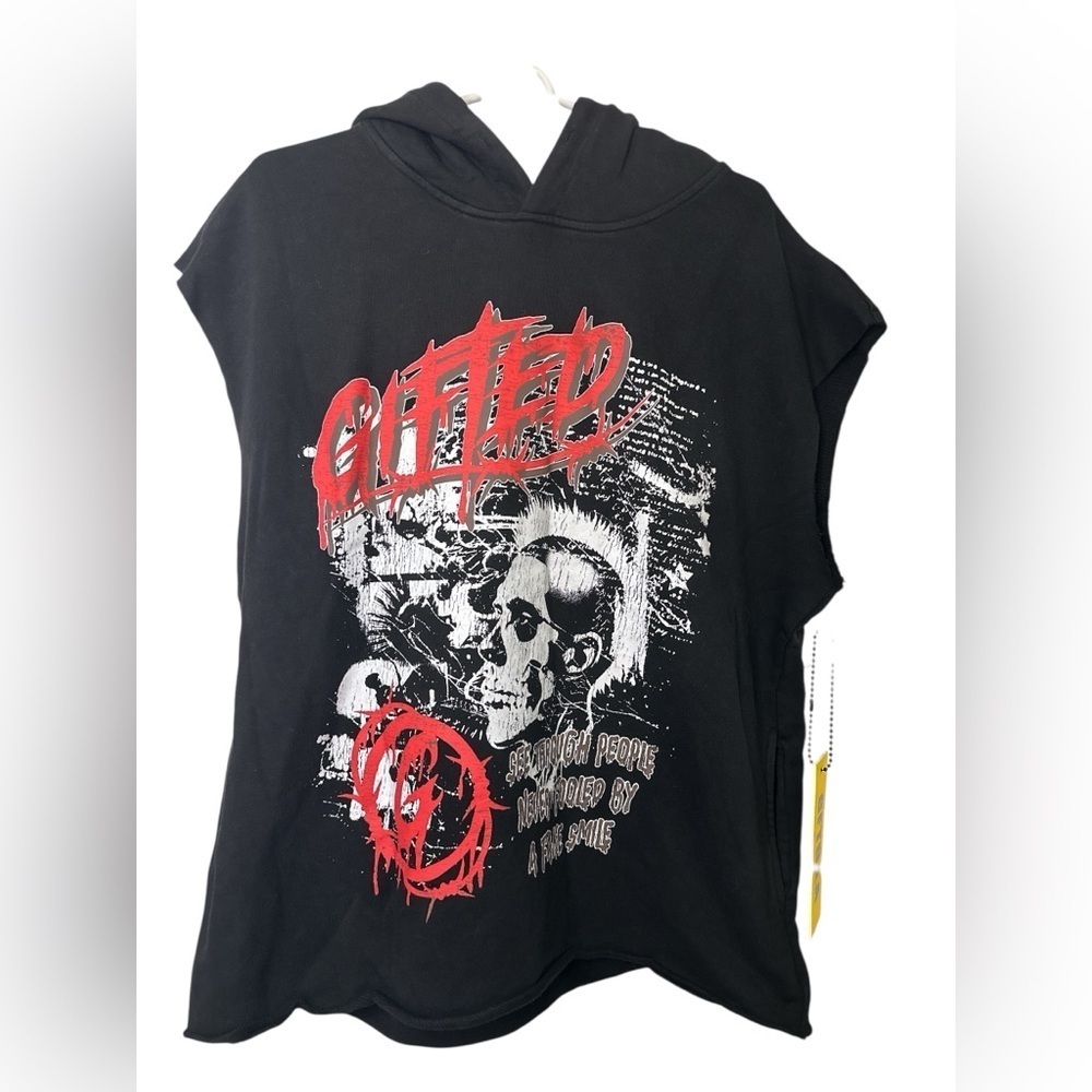 GFTD LA SLEEVELESS HOODIE WASH BLACK - FLASH HOOD NWT